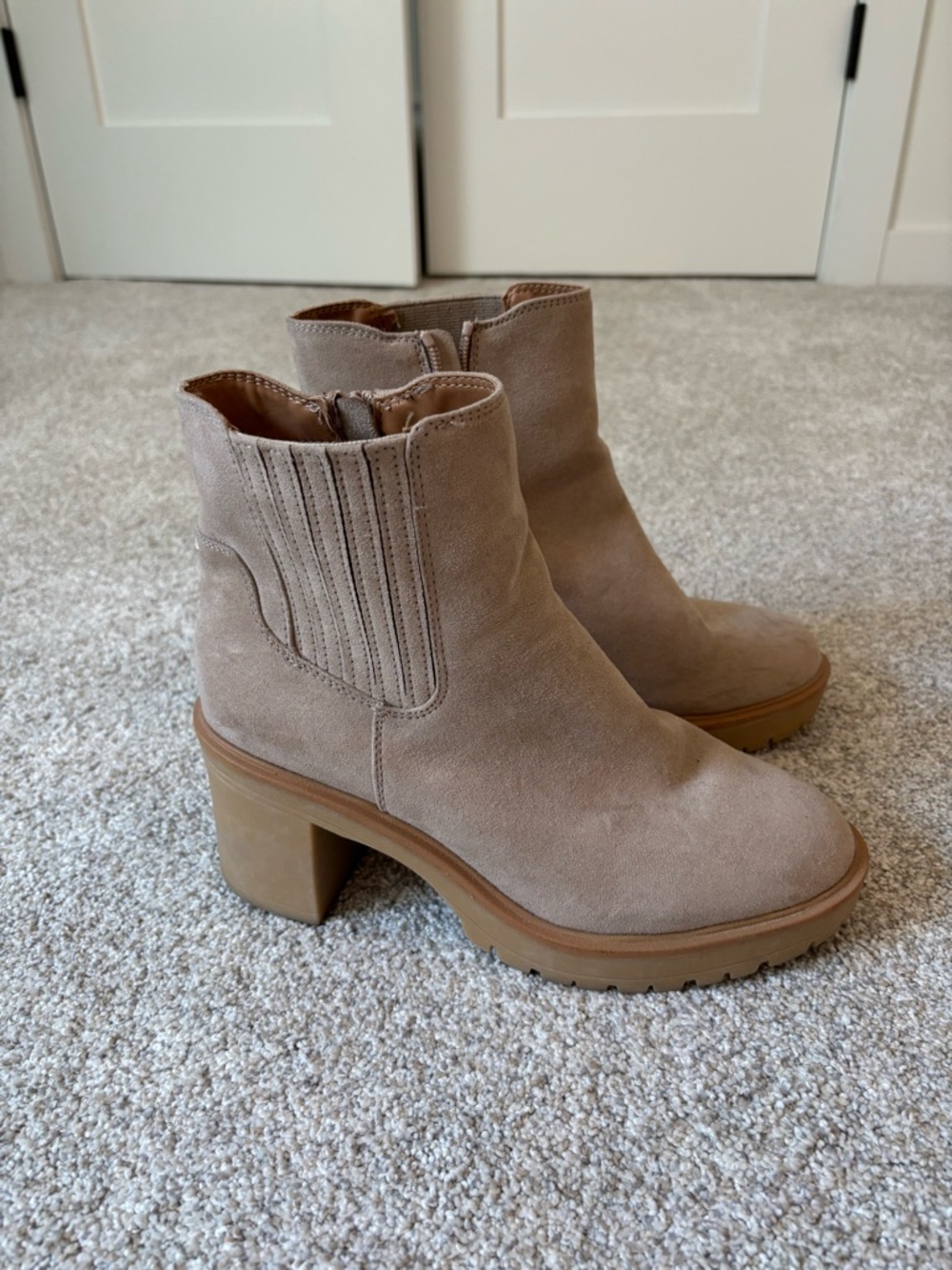 Universal Thread Taupe Suede Chunky Heel Ankle Boots
